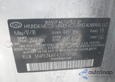 2018 Hyundai Sonata Se из США, поврежденный, VIN 5NPE24AF4JH714700